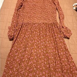 Free People Brown and Pink Floral Maxi Dress